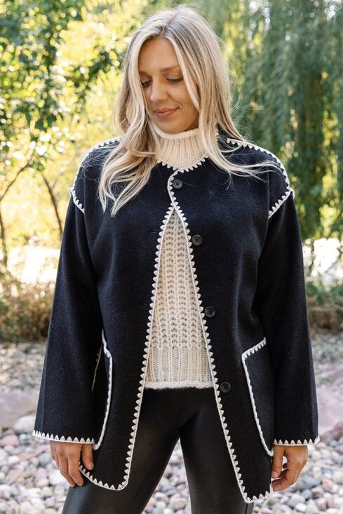 Utcoco Jackets & Blazers - Utcoco Cassidy Coatigan Coat Cardigan Stitched Tonal Black Cream NWT M Preppy